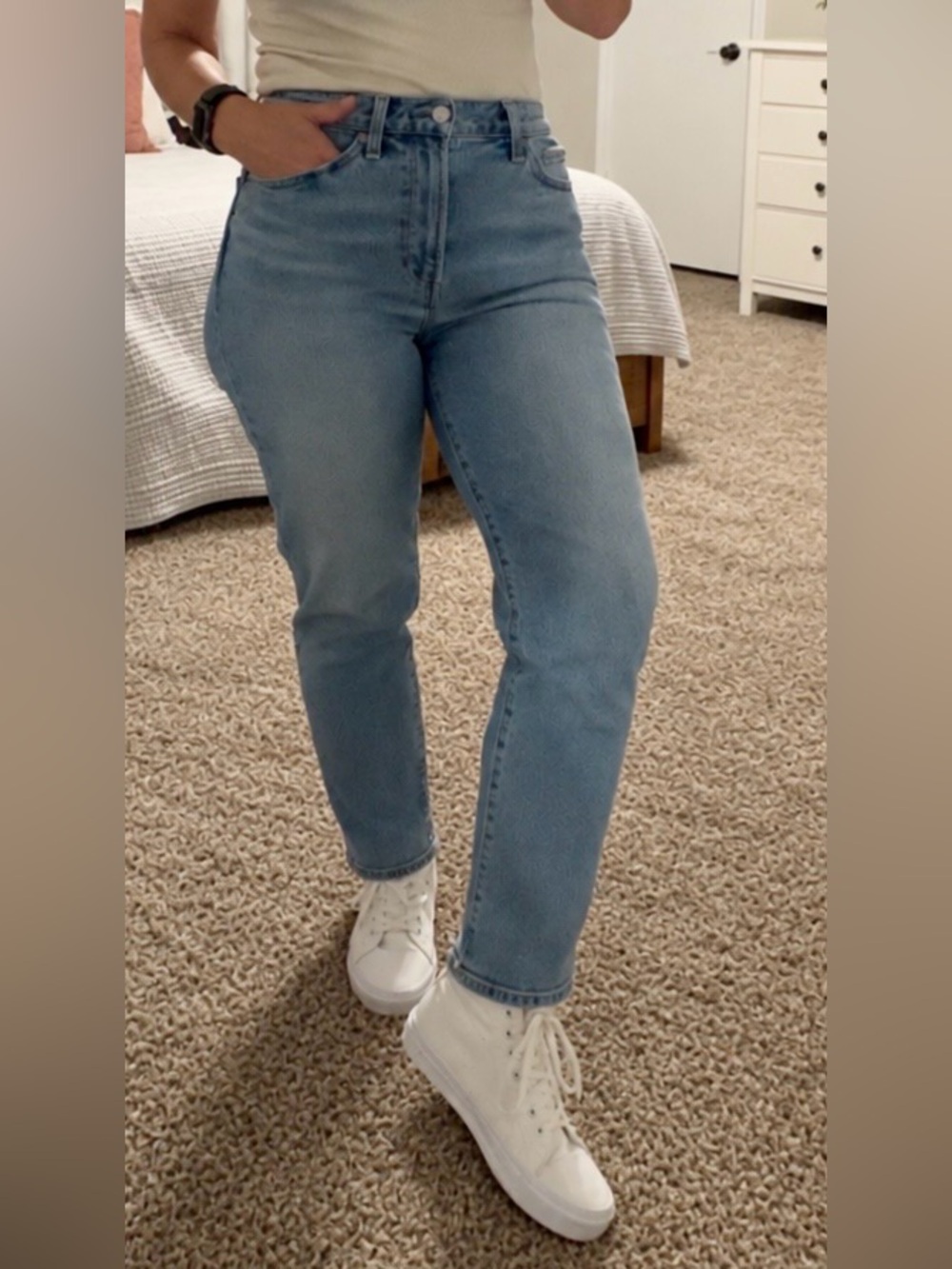 Pistola light wash high-rise cropped straight-leg jeans with a clean, relaxed fi